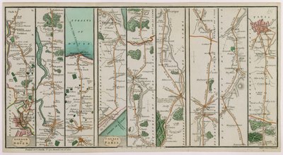 Een Nieuw Plan van de Weg van Londen naar Dover en van Calais naar Parijs, gegraveerd door Smith en Jones, 1801 door C. A. Smith